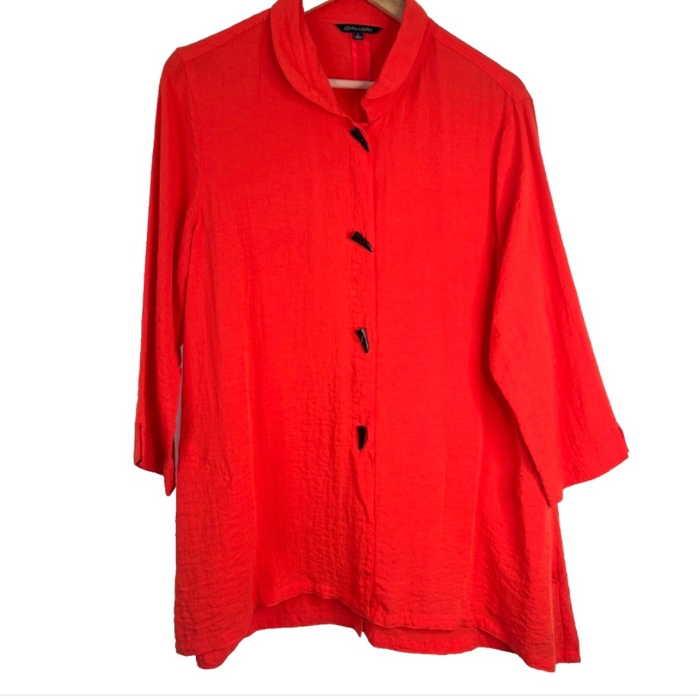 John Mark Toggle Button Tunic Blouse L Orange Artsy Art To Wear Lagenlook Pocket